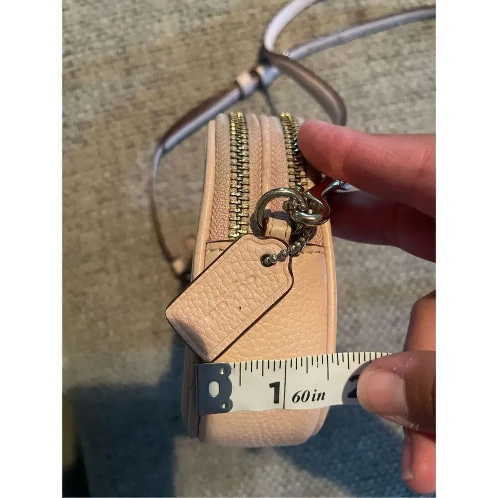 Coach Light Pink Pebbled Leather Mini Crossbody Bag double zip compartments - Picture 9 of 9